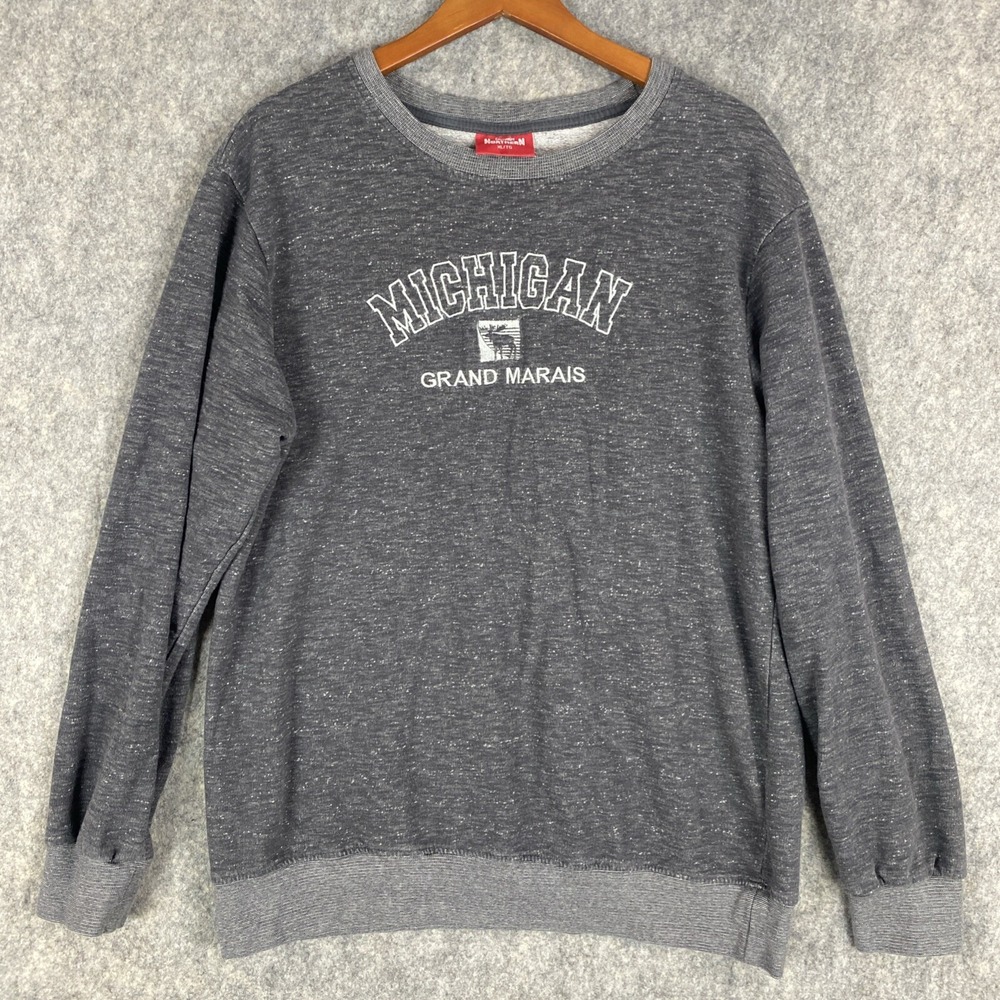 Michigan Grand Marais Sweatshirt Womens XL Gray Speckled Lightweight Embroidered